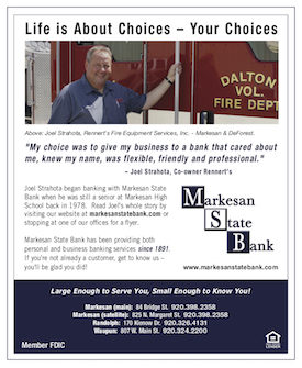Testimonial ad about  Rennert's Fire Equipment Services in Markesan created for the Markesan State Bank.