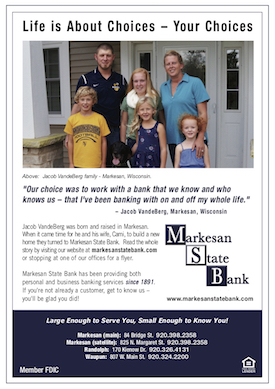 Testimonial ad about the VandeBerg family in Markesan created for the Markesan State Bank.