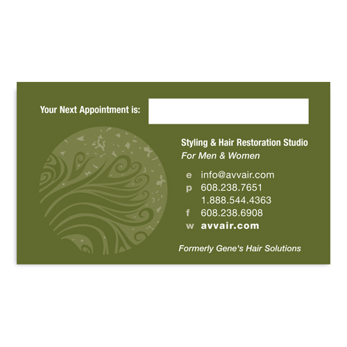  Avvair Styling and Hair Restoration Studio  Business Card back.