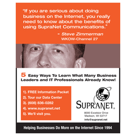 Supranet Communications Business Journal Testimonial ad - Steve Zimmerman, WKOW.