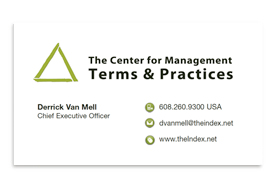 Center for Management Terms & Practices business card front.