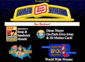 The Oscar Mayer Cyber Cinema website circa 1996.