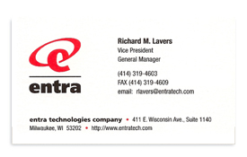 Entra Technologies business card.