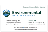 Environmental Risk Managers business card front.
