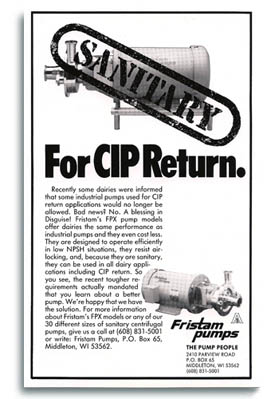 Fristam Pumps 1-color magazine ad to promote CIP return.
