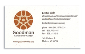 Goodman Community Center business card.