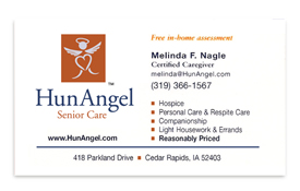 Hun Angle Senior Care business card.