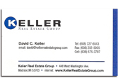 Keller Real Estate business card.