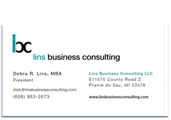 Lins Business Consultign business card.