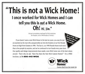Wick Homes newspaper ad.