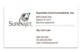 Supranet Communications business card.