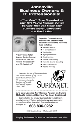 Supranet Communications Janesville newspaper ad.