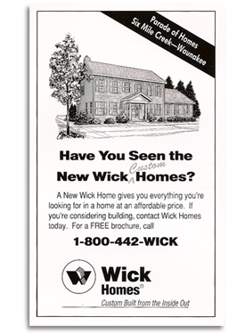 Wick Homes newspaper ad.