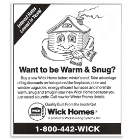 Wick Homes newspaper ad.