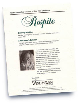 WindHaven Alzheimer's Care flyer.