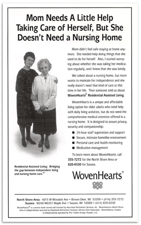 WovenHearts Assisted Living newspaper ad.