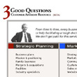 3 Good Questions is a professional resource for finding an advisor or consultant, preparing for strategic planning, and preparing for a consultative sales call.